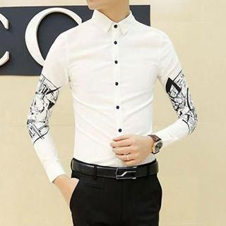 Besto Contrast Print Slim Fit Long Sleeves Shirt