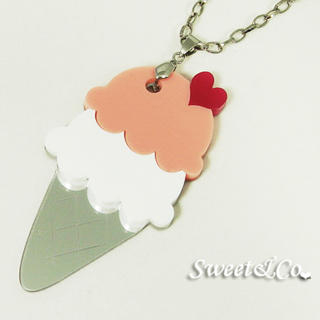 Sweet & Co. Pink Mirror Ice-Cream Silver Necklace