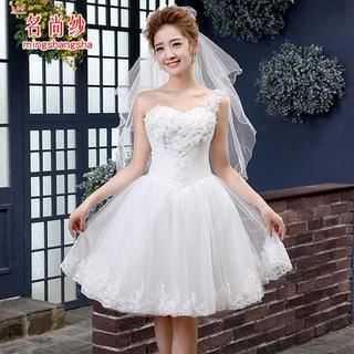 MSSBridal One-Shoulder Rosette Short Wedding Dress