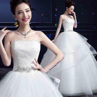 Shannair Strapless Lace Panel Wedding Ball Gown