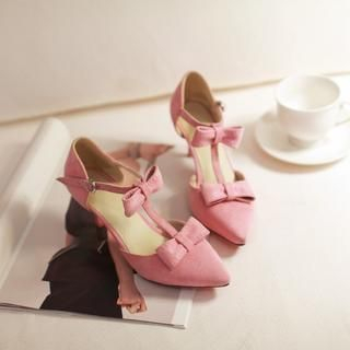 JY Shoes Bow Accent Kitten Heels
