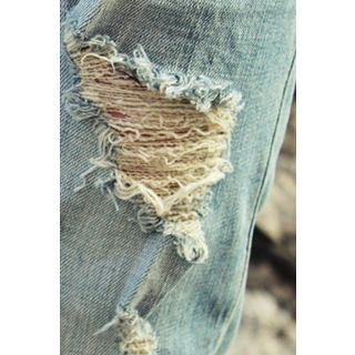 Ohkkage Straight-Cut Distressed Jeans