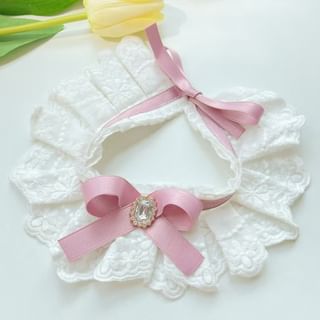 Ribbon Rhinestone Lace Pet Collar