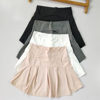 High Waist Plain Mini A-Line Sports Skort