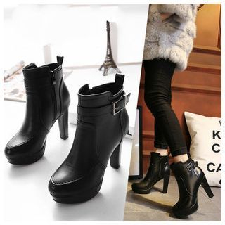 Anran Buckled High-heel Ankle Boots