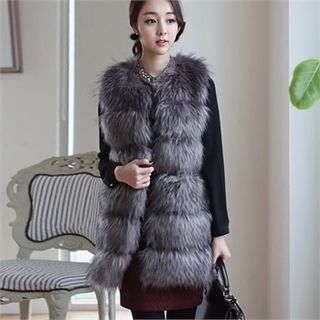 ode' Open-Front Faux-Fur Long Vest