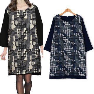 ifzen Round-Neck Pattern-Panel Dress