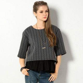 YesStyle Z 3/4-Sleeve Embossed Pullover Gray - One Size