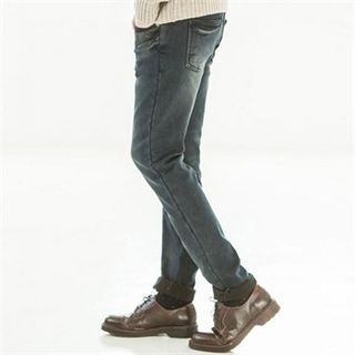 TOMONARI Brushed-Fleece Straight-Cut Jeans