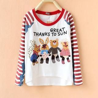Cute Colors Long-Sleeve Appliqué T-Shirt