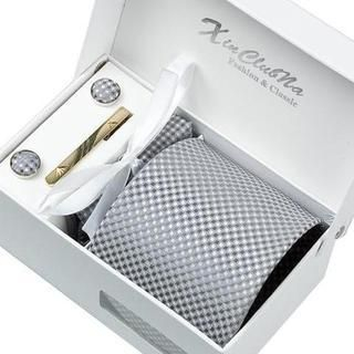 Xin Club Patterned Neck Tie Gift Set Gray - One Size