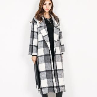 FASHION DIVA Notched Lapel Check Wool Blend Coat