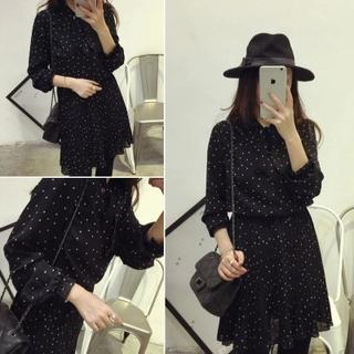QZ Lady Tie-Neck Long-Sleeved Dotted Dress
