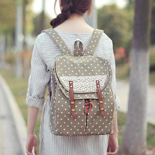 Crochet-Trim Polka Dot Flap Backpack