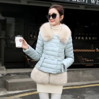 Romantica Furry-Panel Double-Breasted Padded Jacket