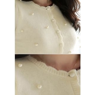 MyFiona Crew-Neck Faux-Pearl Beaded Cardigan