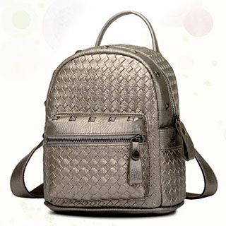 BeiBaoBao Faux-Leather Studded Woven Backpack