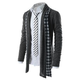 TheLees Wool-Blend Open-Front Cardigan with Houndstooth Scarf