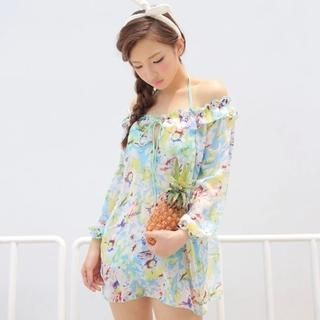 Little Dolphin Floral Bikini and Cover-Up Set