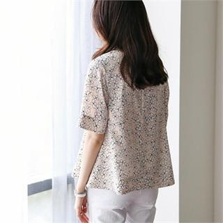 MAGJAY Zip-Back Floral-Pattern A-Line Top