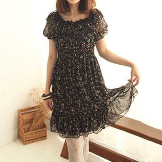 Rocho Short-Sleeve Floral Chiffon Dress
