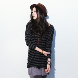 Asymmetric-Hem Striped Knit Top