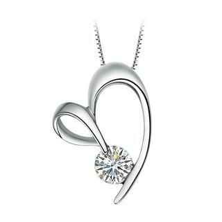 BELEC 925 Sterling Silver Heart-shaped Pendant with White Cubic Zircon and Necklace - 45cm