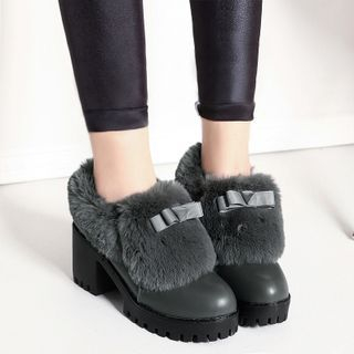 Amy Shoes Block Heel Furry Ankle Boots