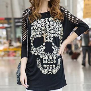 Dream Girl Cutout Skull Print T-Shirt