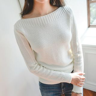 JUSTONE Boat-Neck Waffle-Knit Top