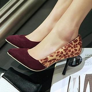 Nouvelle Footwear Pointy-Toe Leopard Print Panel Stilettos