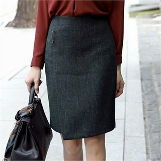 ode' Wrap-Front Pencil Skirt with Brooch