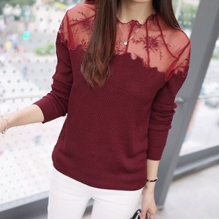 ButterflyCourt Lace Panel Knit Top