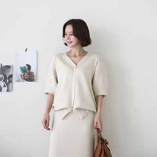 Knit Set: V-Neck Cardigan + H-Line Skirt