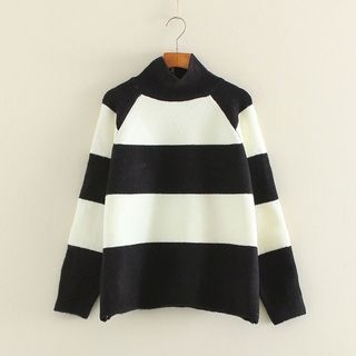 Mushi Stand Collar Striped Sweater
