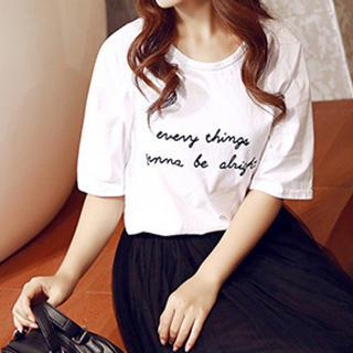 Amella Elbow-Sleeve Lettering T-Shirt