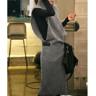 Isadora Cap-Sleeve Stand Collar Knit Dress
