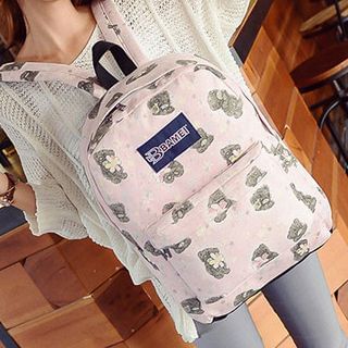 Bibiba Bear Patterned Canvas Backpack