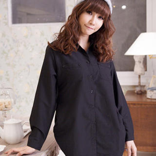 RingBear Ruched-Side Dual-Pocket Long Blouse