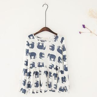 11.STREET Long-Sleeve Elephant Patterned Blouse