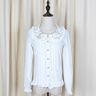 GOGO Girl Embroidered Collar Pleated Shirt