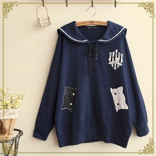 Fairyland Cat Print Sailor Collar Pullover