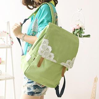 Canvas Love Applique Buckled Flap Canvas Backpack