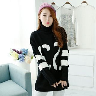 Aphrodite Maternity Turtle-Neck Patterned Long Sweater