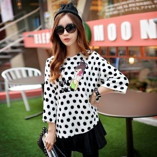 Dabuwawa 3/4-Sleeve Polka-Dot Top