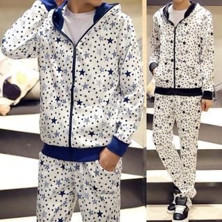 Bay Go Mall Set : Star Print Hooded Jacket + Pants