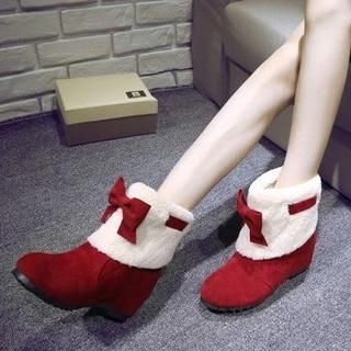 Pangmama Bow-Accent Fleece-Trim Cuffed Boots