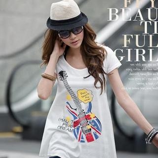Rhinestone-Detail Print T-Shirt White - One Size