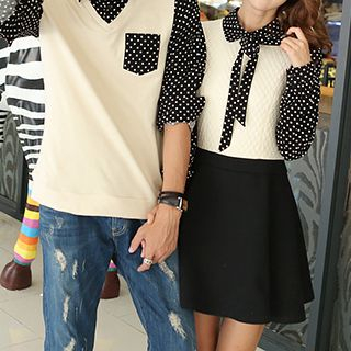Azure Couple Matching Dotted Mock Two-piece Shirt / Dress