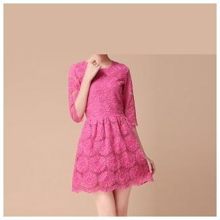 Strawberry Flower Embroidered A-Line Organza Dress